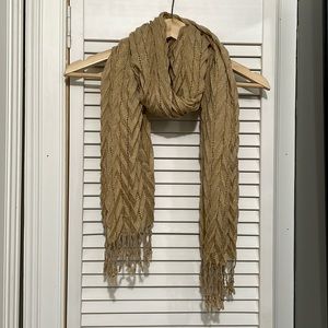 Tan and Gold Fringe Fashion Scarf